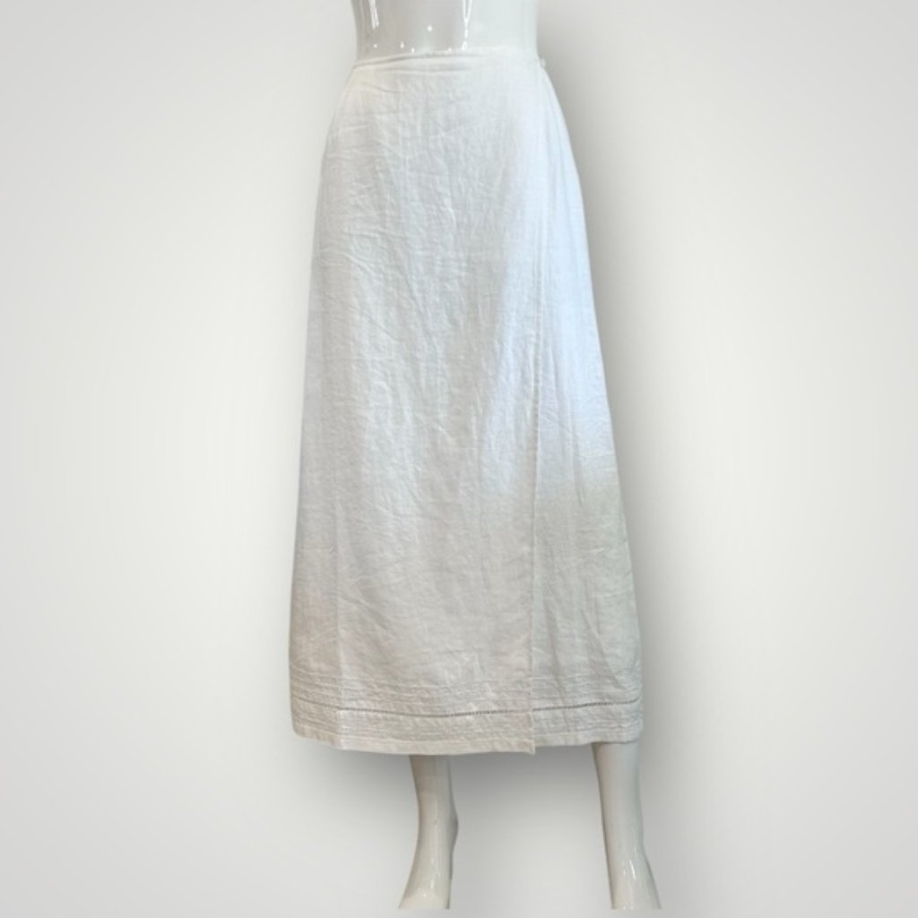 100 Linen Wrap Front Maxi Skirt With Eyelet Embroidery